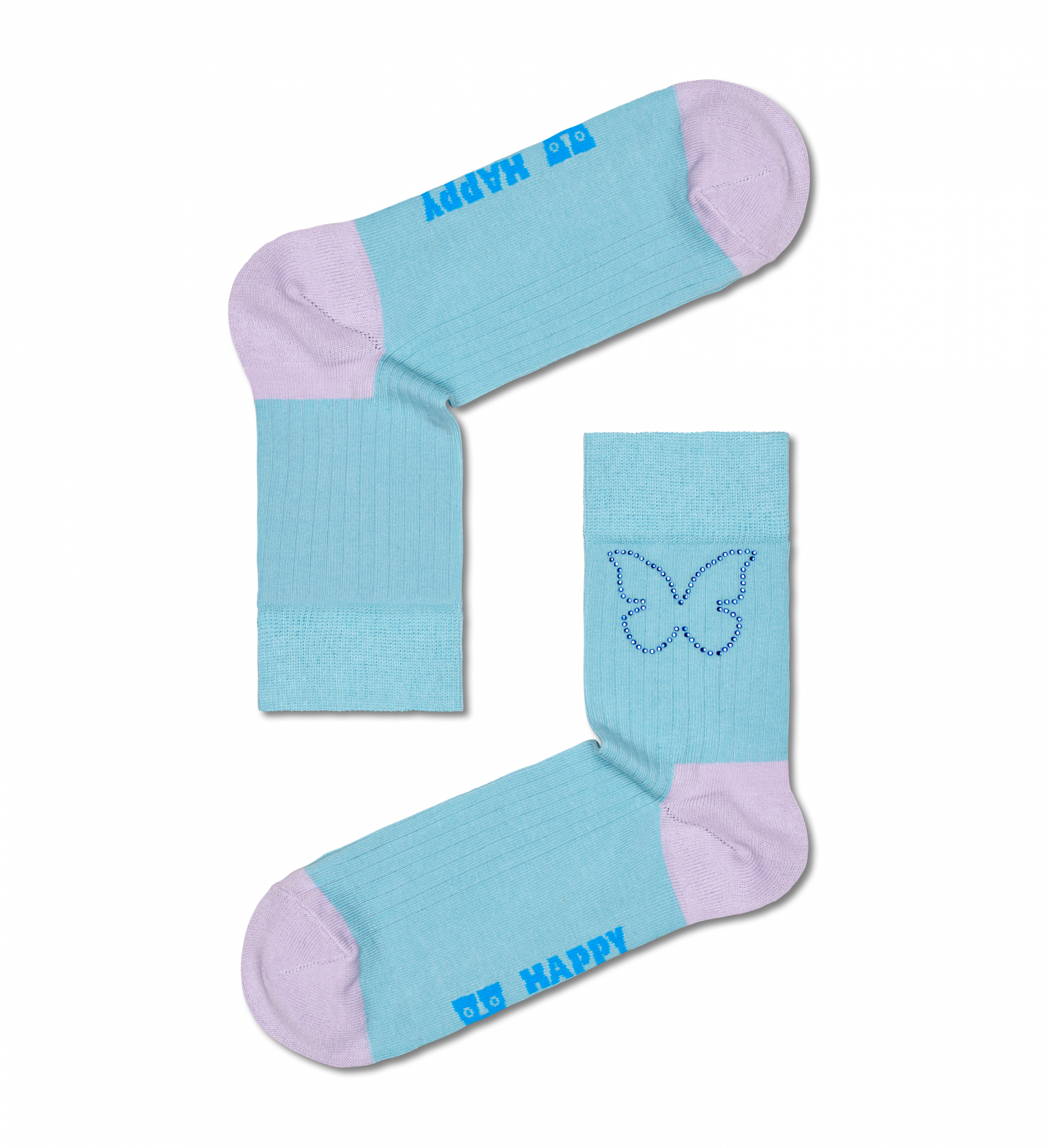 Modré ponožky Happy Socks s motýľom, vzor Butterfly Rhinestone