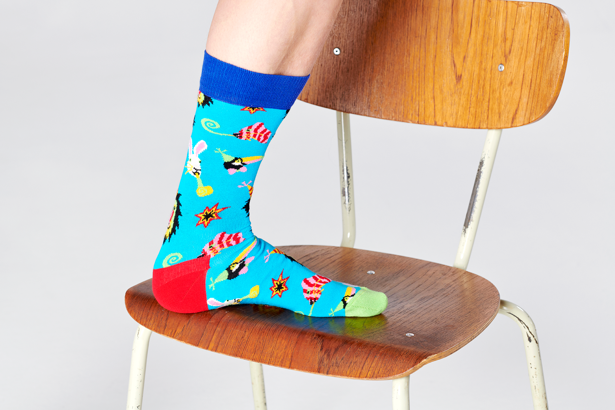 Modré ponožky Happy Socks so zvieratkami, vzor Party Animal