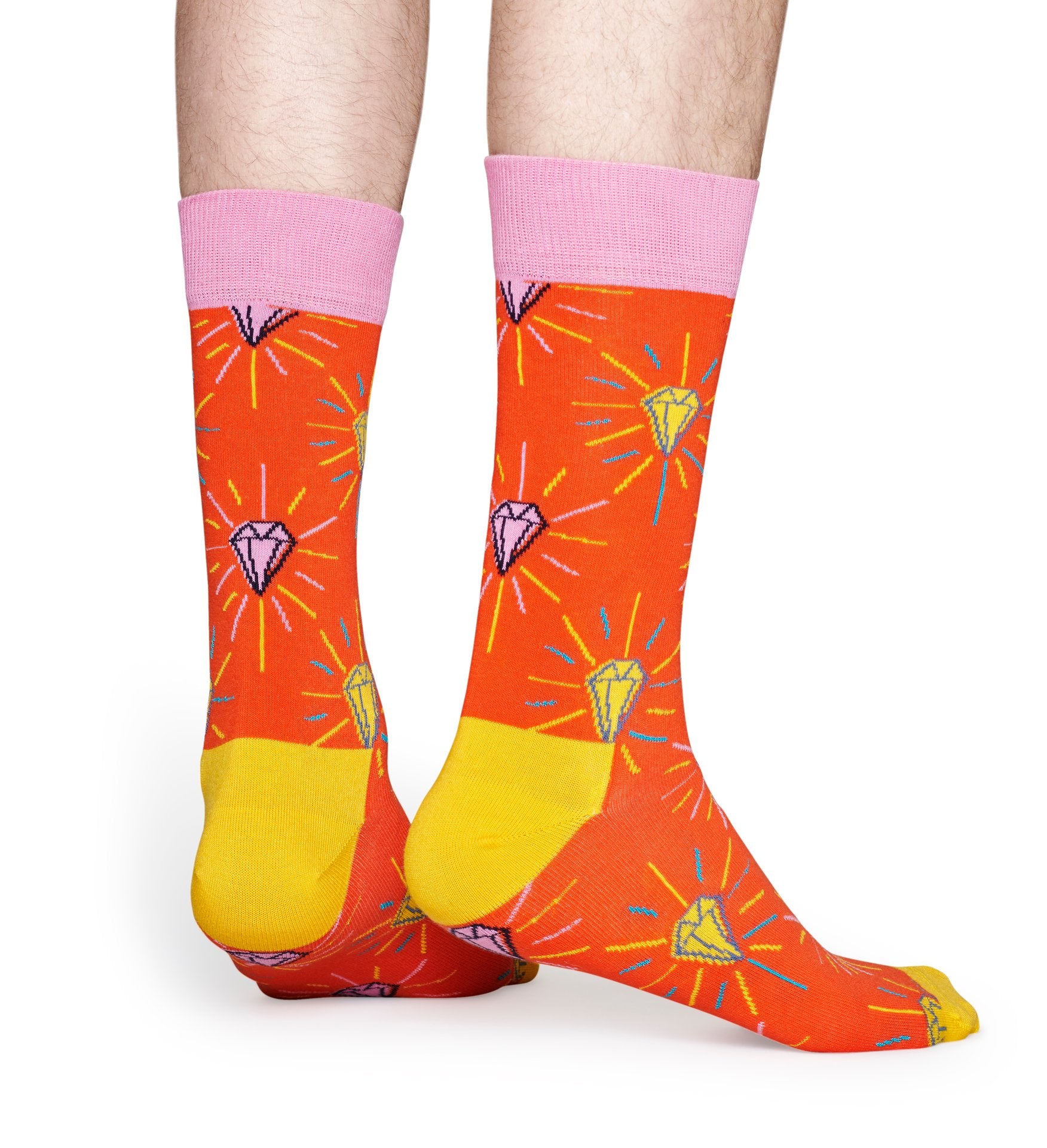 Oranžovo-žlté ponožky s diamantom z kolekcie Happy Socks x Pink Panther, vzor Pink Plunk Plink