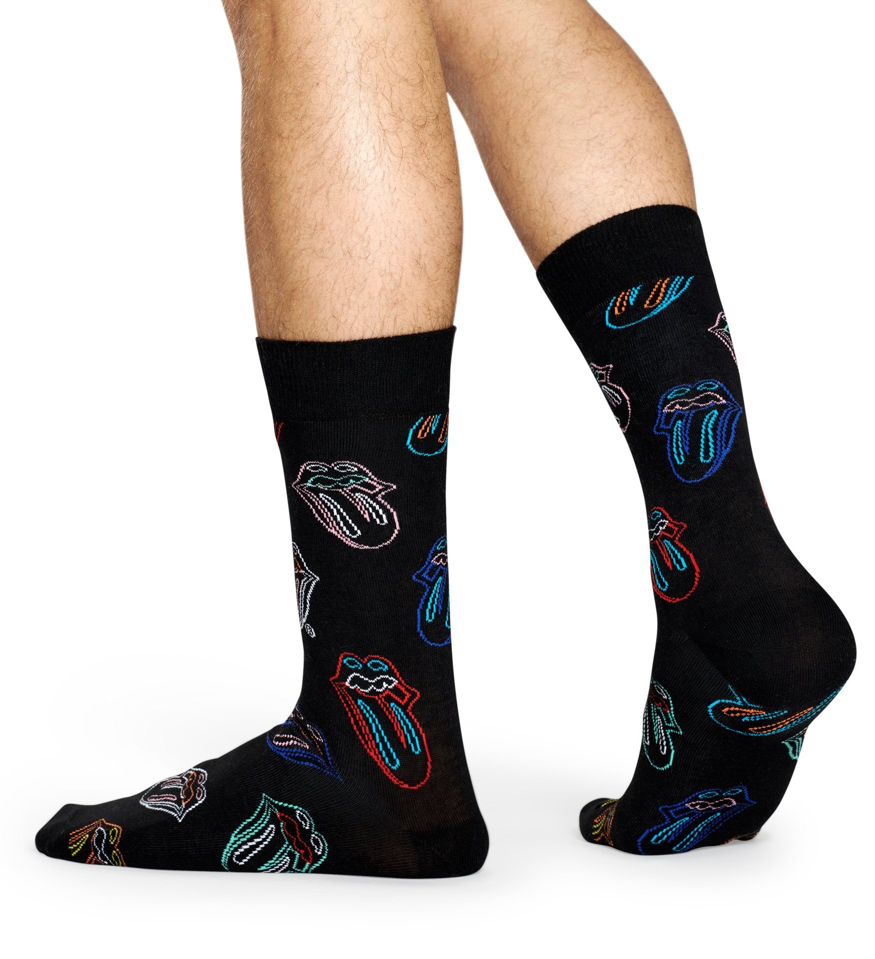Čierne ponožky s vyplazeným jazykom z kolekcie Happy Socks x Rolling Stones, vzor Midnight Ramble