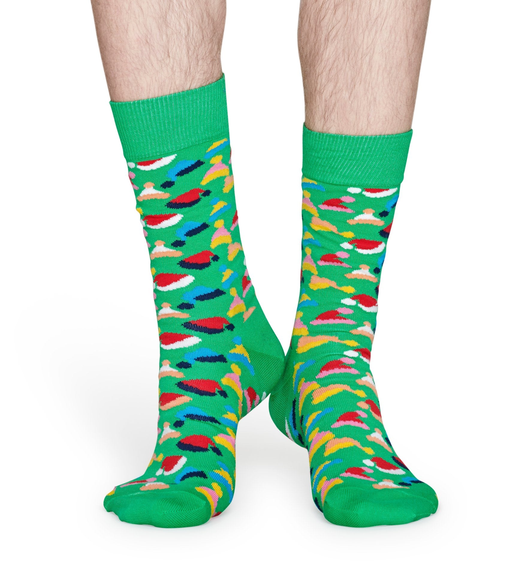 Zelené ponožky Happy Socks s čiapočkami, vzor Santas Hats