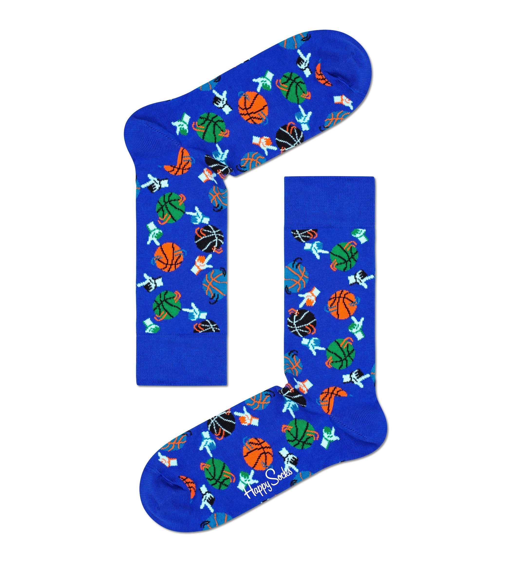 Modré ponožky Happy Socks s basketbalovými loptami, vzor Basketball