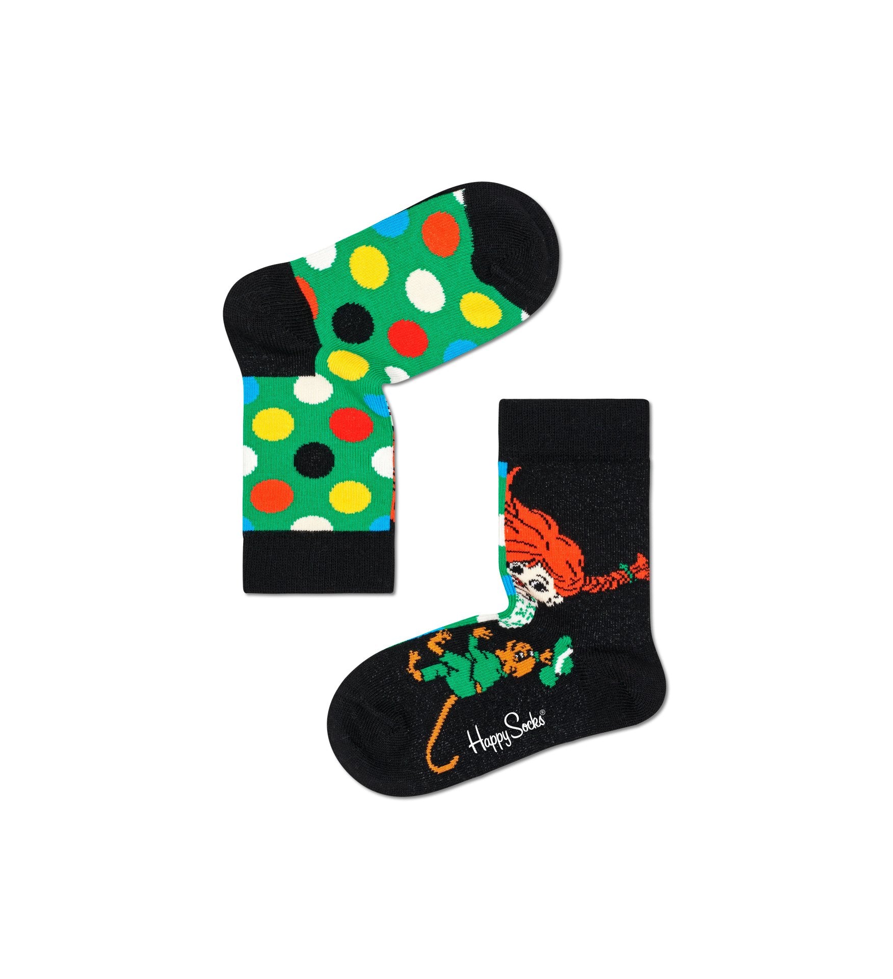 Detské čierno-zelené bodkované ponožky Happy Socks x Pippi Longstocking
