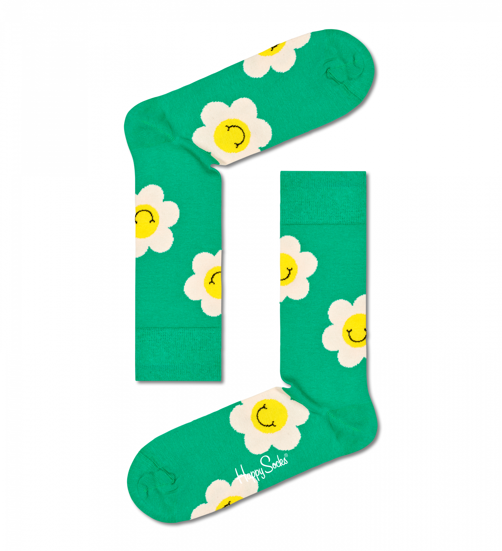 Zelené ponožky Happy Socks s margarétkami, vzor Smiley Daisy