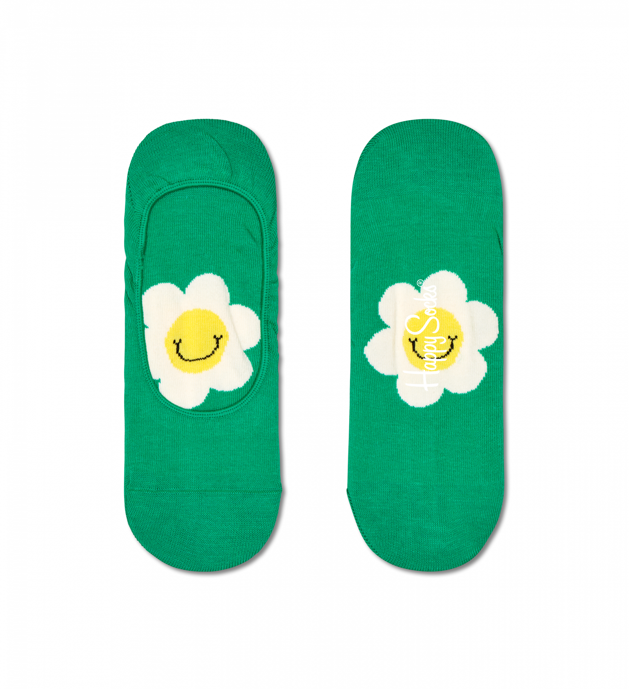 Zelené nízke ponožky Happy Socks s margarétkami, vzor Smiley Daisy