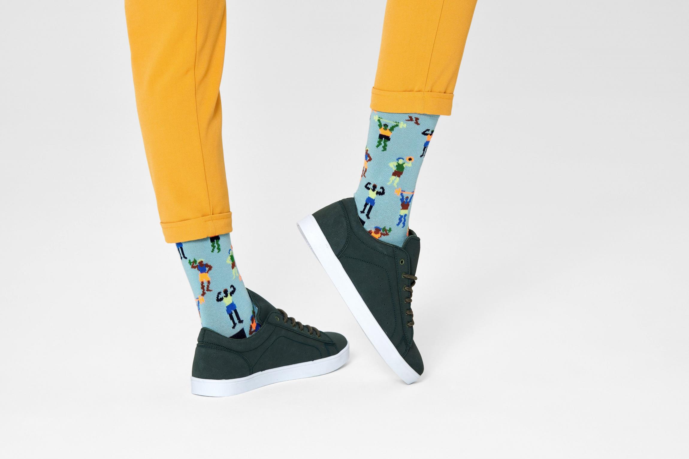 Modré ponožky Happy Socks so vzpieračmi, vzor Work It