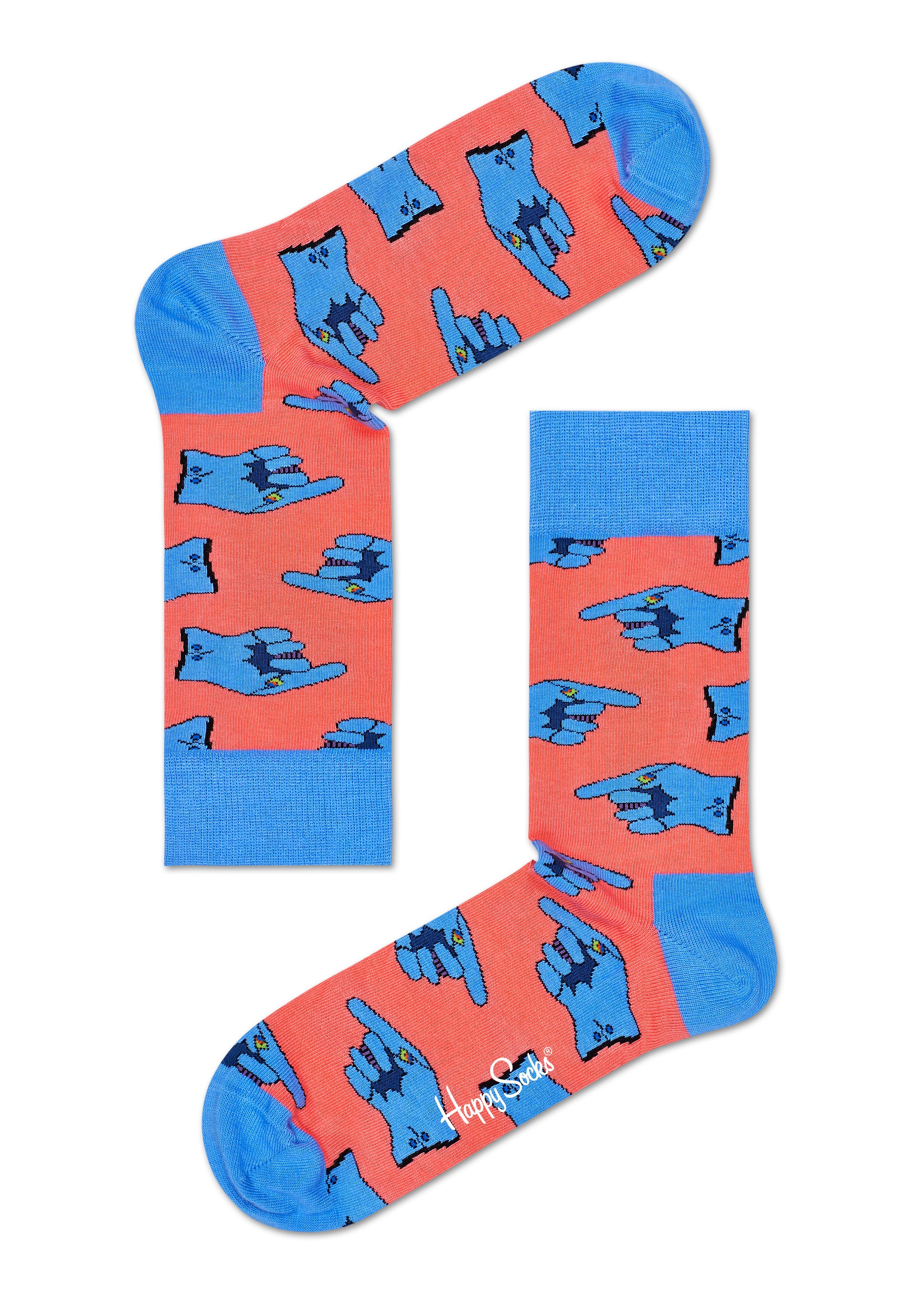 Oranžové ponožky Happy Socks s modrými rukavicami, vzor Gloves x The Beatles