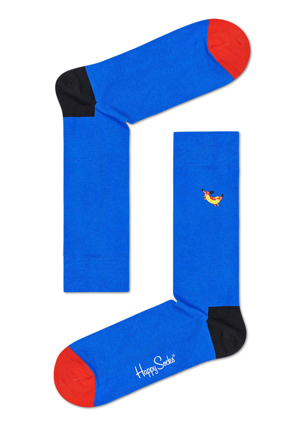 Modré ponožky Happy Socks s výšivkou, vzor Embroidery Hot Dog Dog