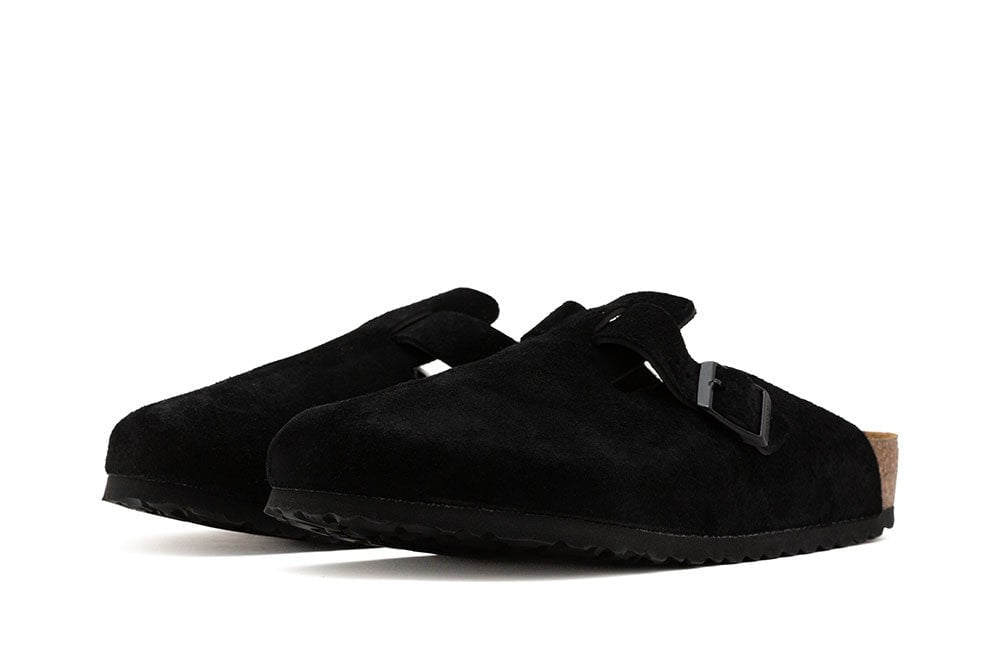 Čierne Regular šľapky Birkenstock Boston SFB Suede Leather