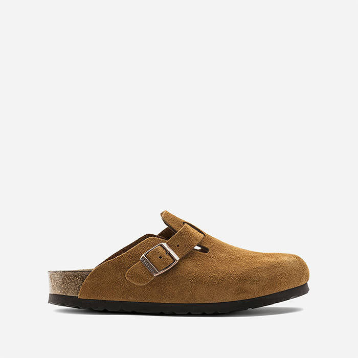 Hnedé Regular šľapky Birkenstock Boston SFB Suede Leather