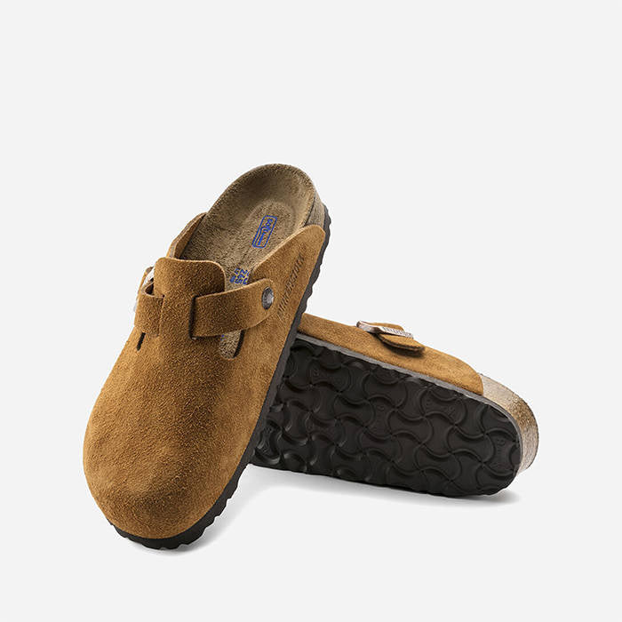 Hnedé Regular šľapky Birkenstock Boston SFB Suede Leather