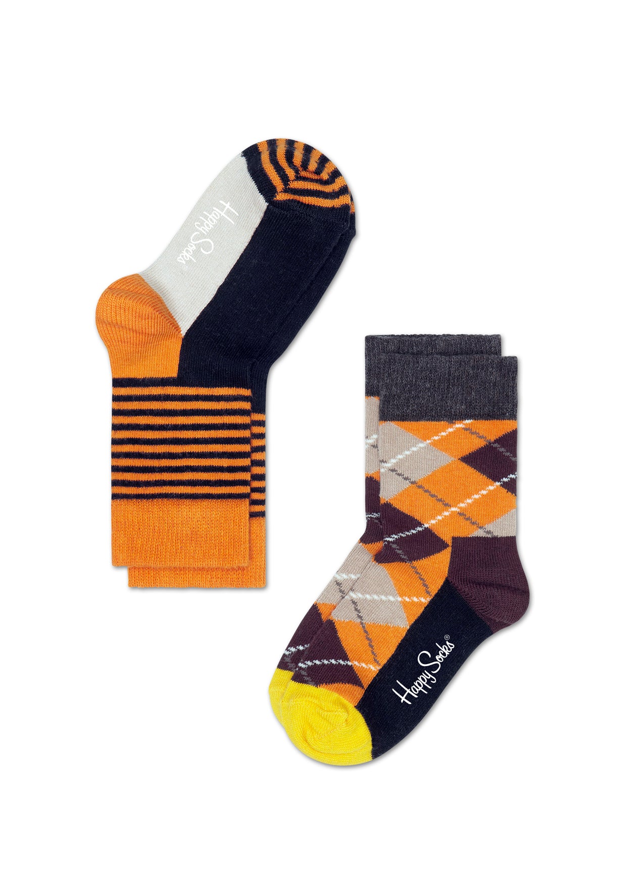 Detské farebné ponožky Happy Socks, dva páry - proužky a káry