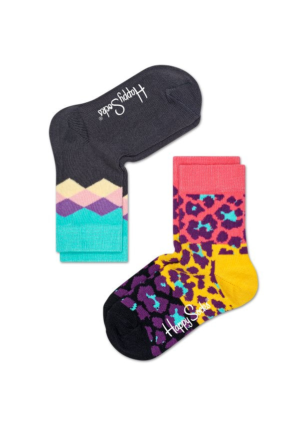 Detské farebné ponožky Happy Socks, dva páry – Argyle a Leopard