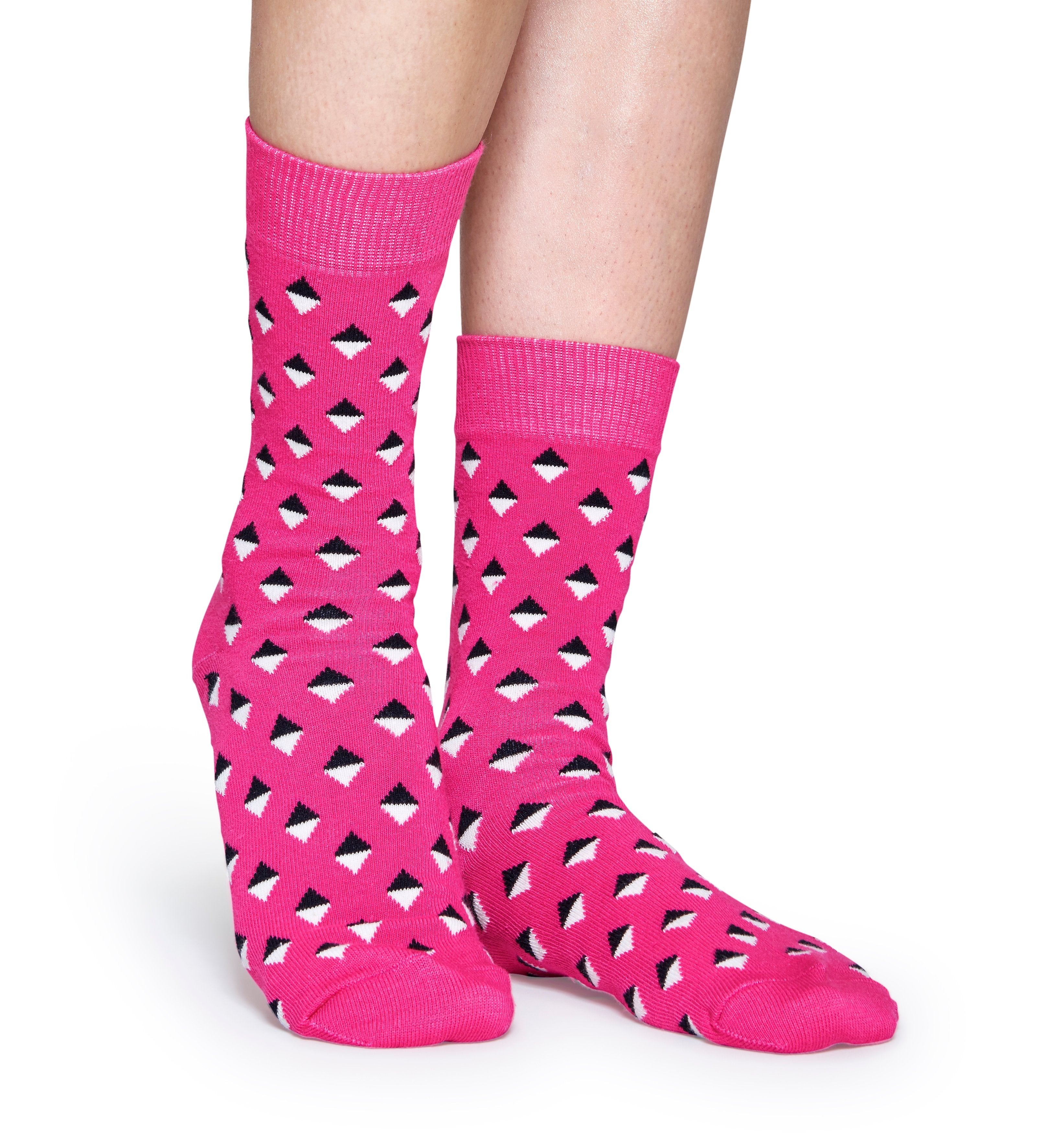Ružove ponožky Happy Socks s farebnými kosoštvorčekami, vzor Mini Diamond